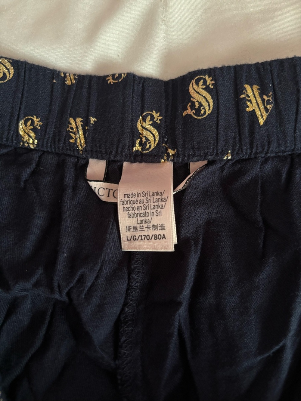 Victoria's Secret Large Navy Gold Monogram Cotton Pajama Sleep Shorts Tie Waist - Picture 3 of 13